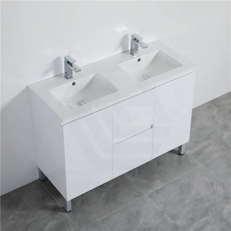 1200mm Freestanding PVC Vanity with Gloss White Finish Double Bowls Cabinet ONLY for Bathroom