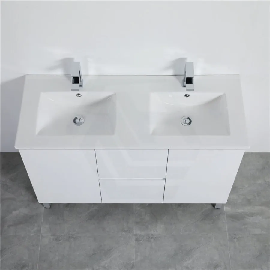 1200mm Freestanding PVC Vanity with Gloss White Finish Double Bowls Cabinet ONLY for Bathroom