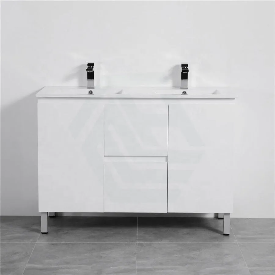 1200mm Freestanding PVC Vanity with Gloss White Finish Double Bowls Cabinet ONLY for Bathroom