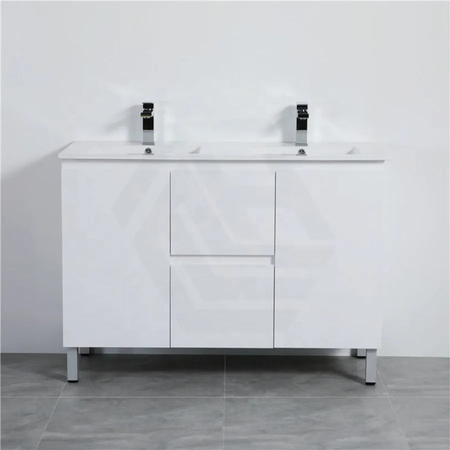 1200mm Freestanding PVC Vanity with Gloss White Finish Double Bowls Cabinet ONLY for Bathroom