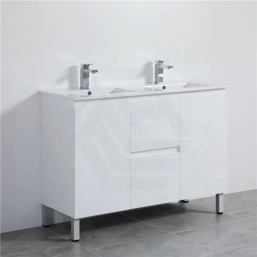 1200mm Freestanding PVC Vanity with Gloss White Finish Double Bowls Cabinet ONLY for Bathroom