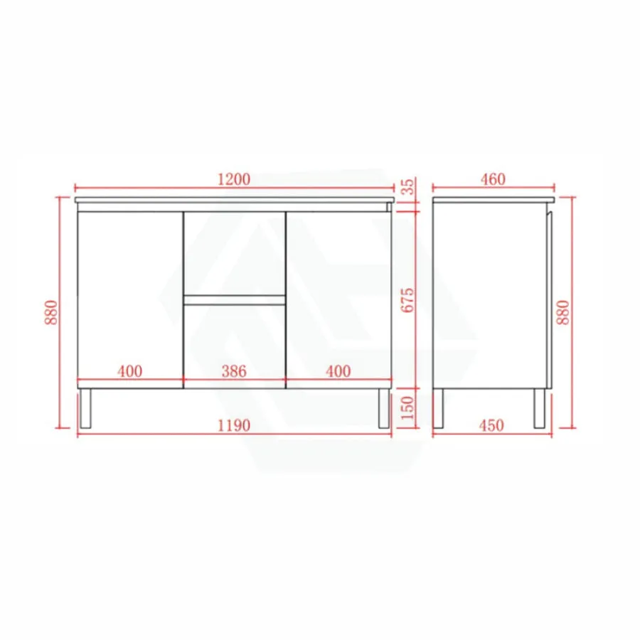 1200mm Freestanding PVC Vanity with Gloss White Finish Double Bowls Cabinet ONLY for Bathroom