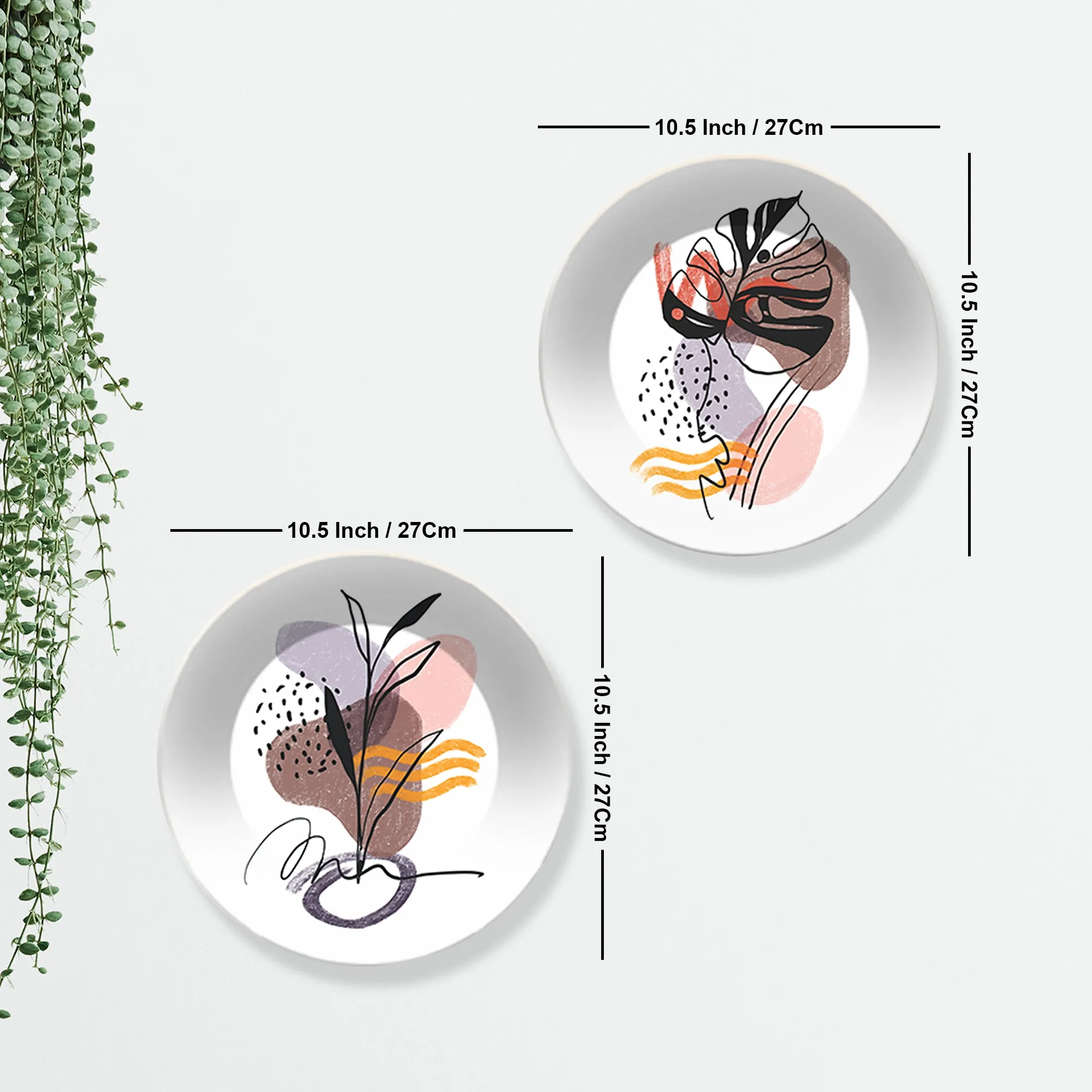 Abstract Line Art Ceramic Wall Hanging Plates of Two Pieces