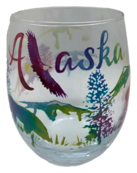 Alaska Animals Watercolor Stemless Wineglass