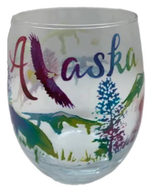 Alaska Animals Watercolor Stemless Wineglass