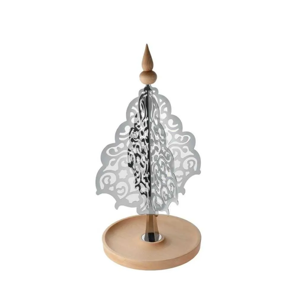 Alessi MW51 Dressed For Xmas steel decoration with beech wood base