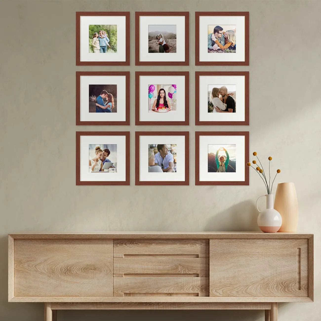 Art Street Photo Frames for Home Décor Set of 9 Brown Wall Photo Frames for Living Room Decoration (Size - 8 x 8 Inches)