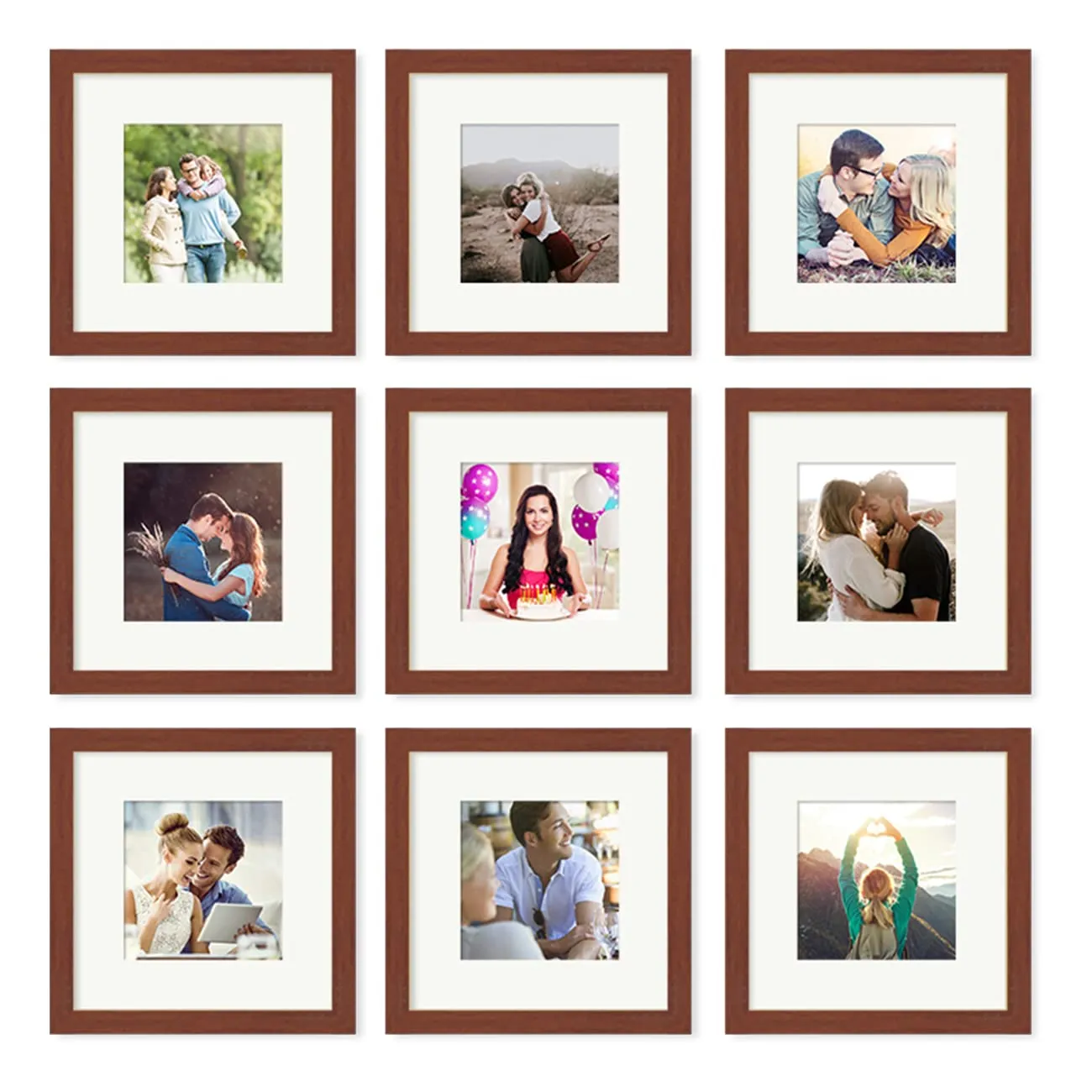 Art Street Photo Frames for Home Décor Set of 9 Brown Wall Photo Frames for Living Room Decoration (Size - 8 x 8 Inches)