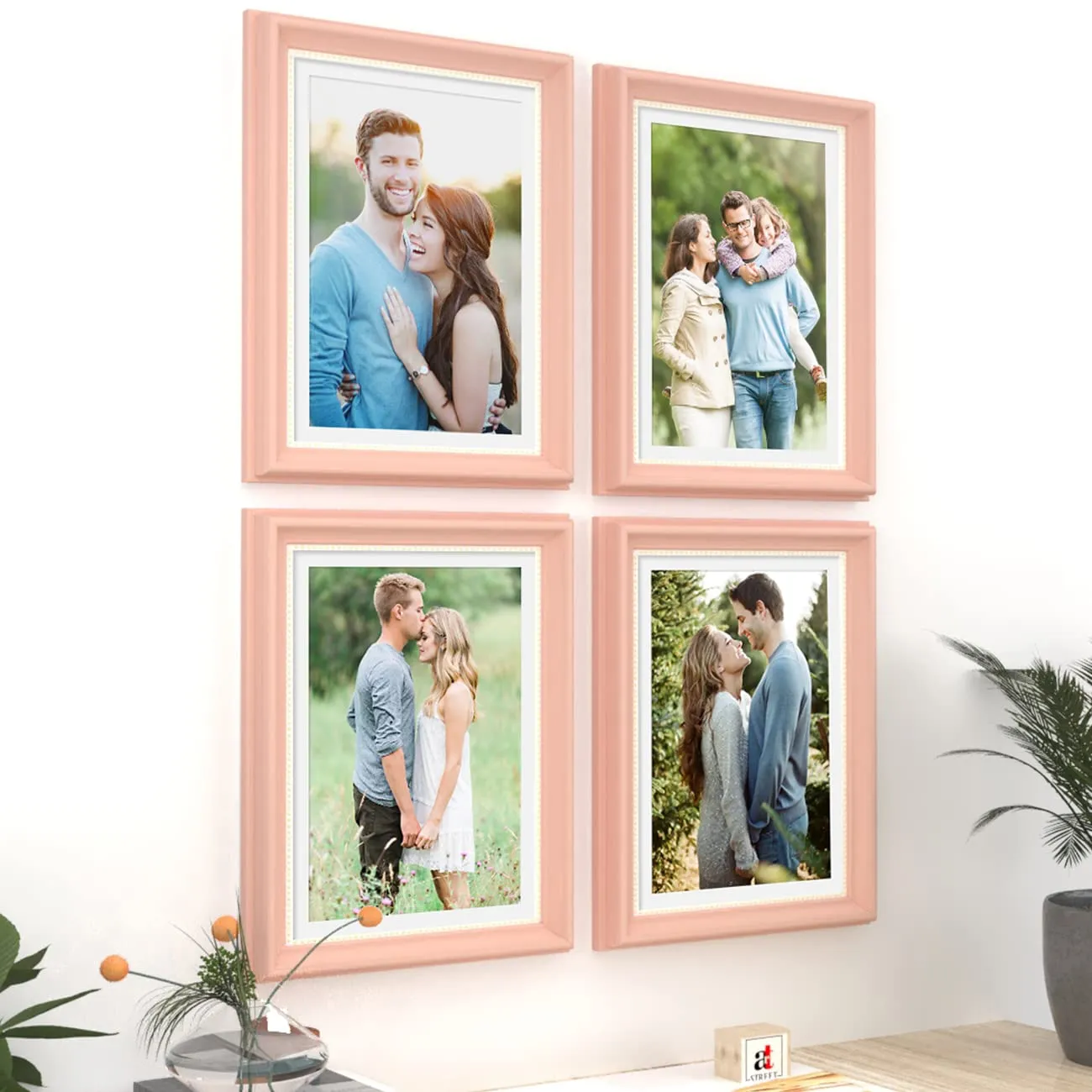 Art Street Picture Frames Set of 4 Wall Mounted Premium 3D Photo Frame Vertical & Horizontal Wall Hanging Individual Collage for Home Décor (Pink, Size 8 x 12 inch)