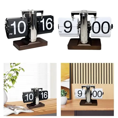 ATORSE Auto Pager Turning Clock Retro Flip Digital Clock for Living Room Hotel Desk Black