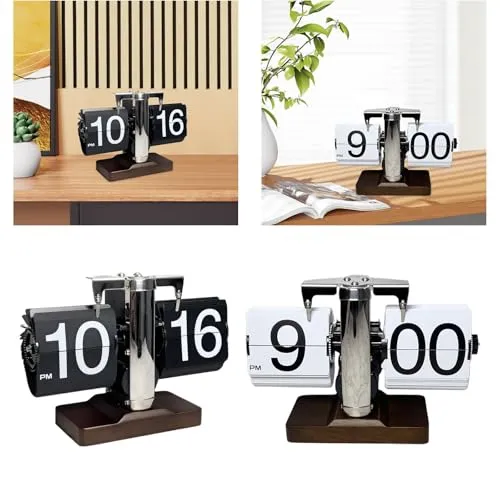 ATORSE Auto Pager Turning Clock Retro Flip Digital Clock for Living Room Hotel Desk Black