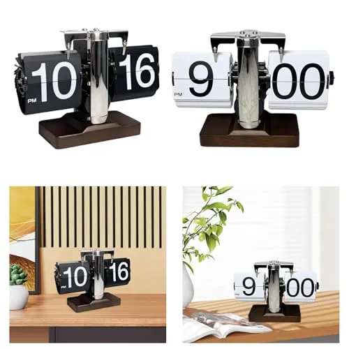 ATORSE Auto Pager Turning Clock Retro Flip Digital Clock for Living Room Hotel Desk Black