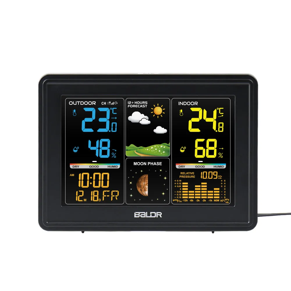 Baldr Wireless Home Weather Station with Indoor Outdoor Thermometer and Humidity Monitor,12-24 Hour Weather Forecast, Moon Phase Display, Atomic Time and Date, Barometric History, and More