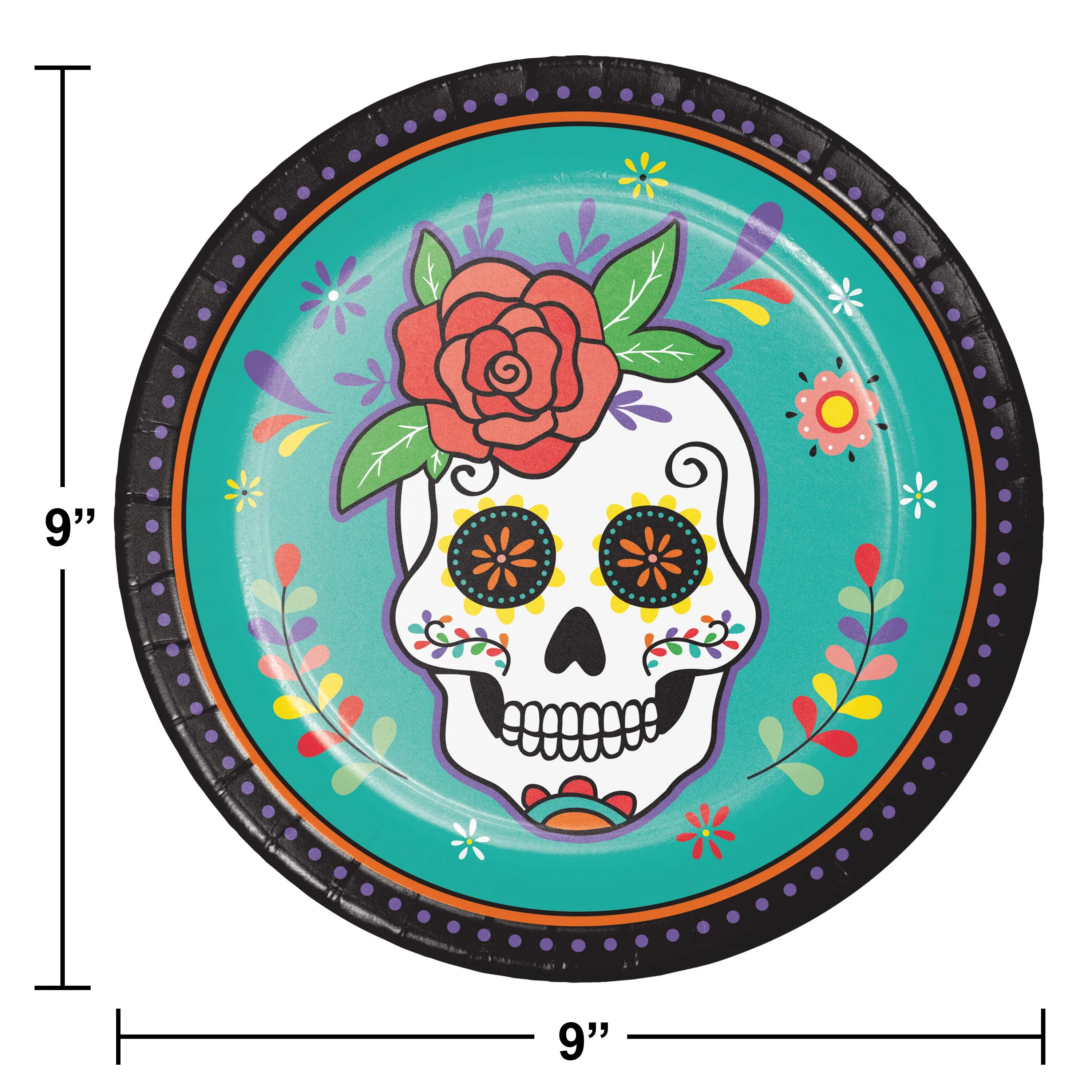 Bulk Dia de Muertos Paper Plates (96 per Case)