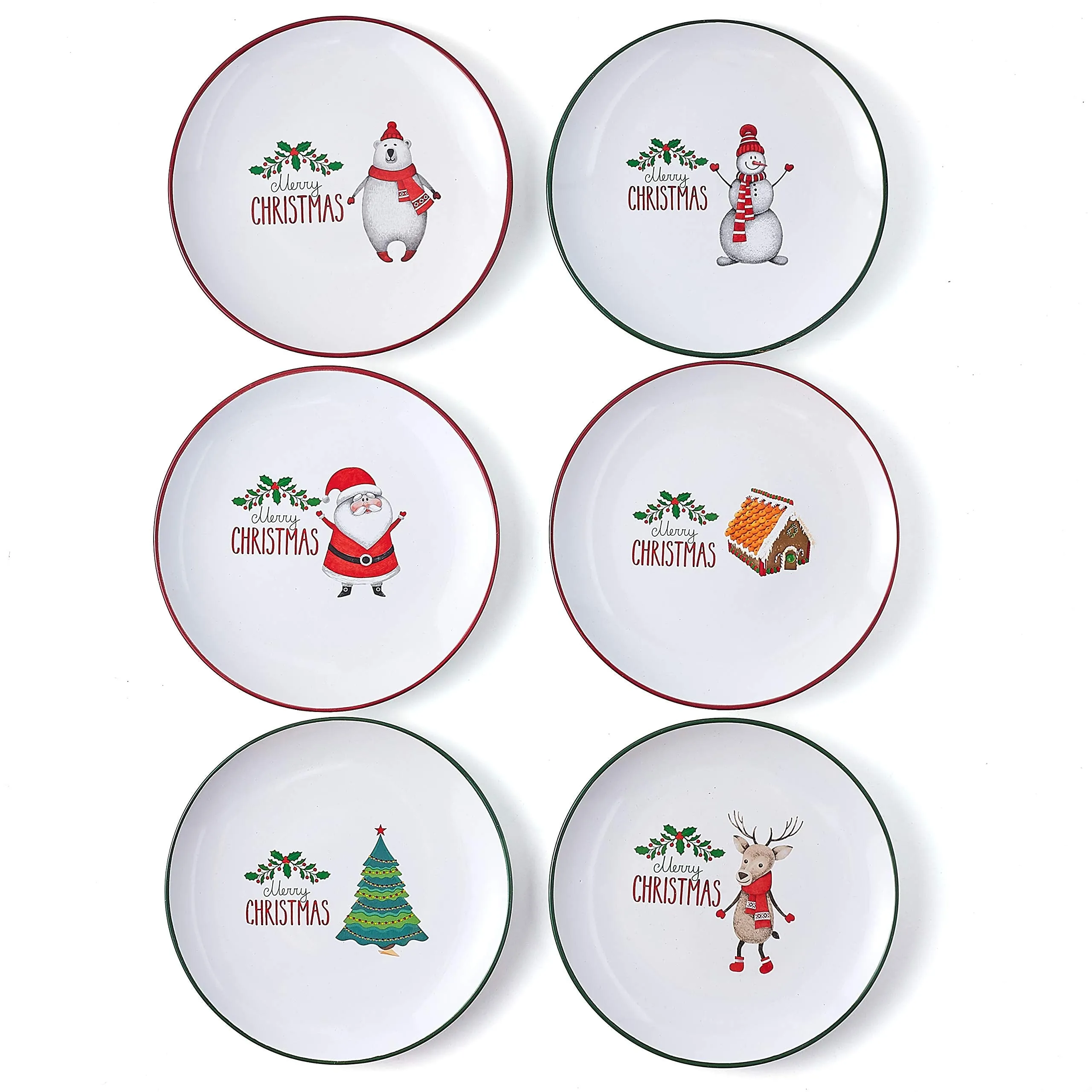 Christmas Theme Holiday-Inspired Ceramic Dinner Plates 8" - Set Of 6