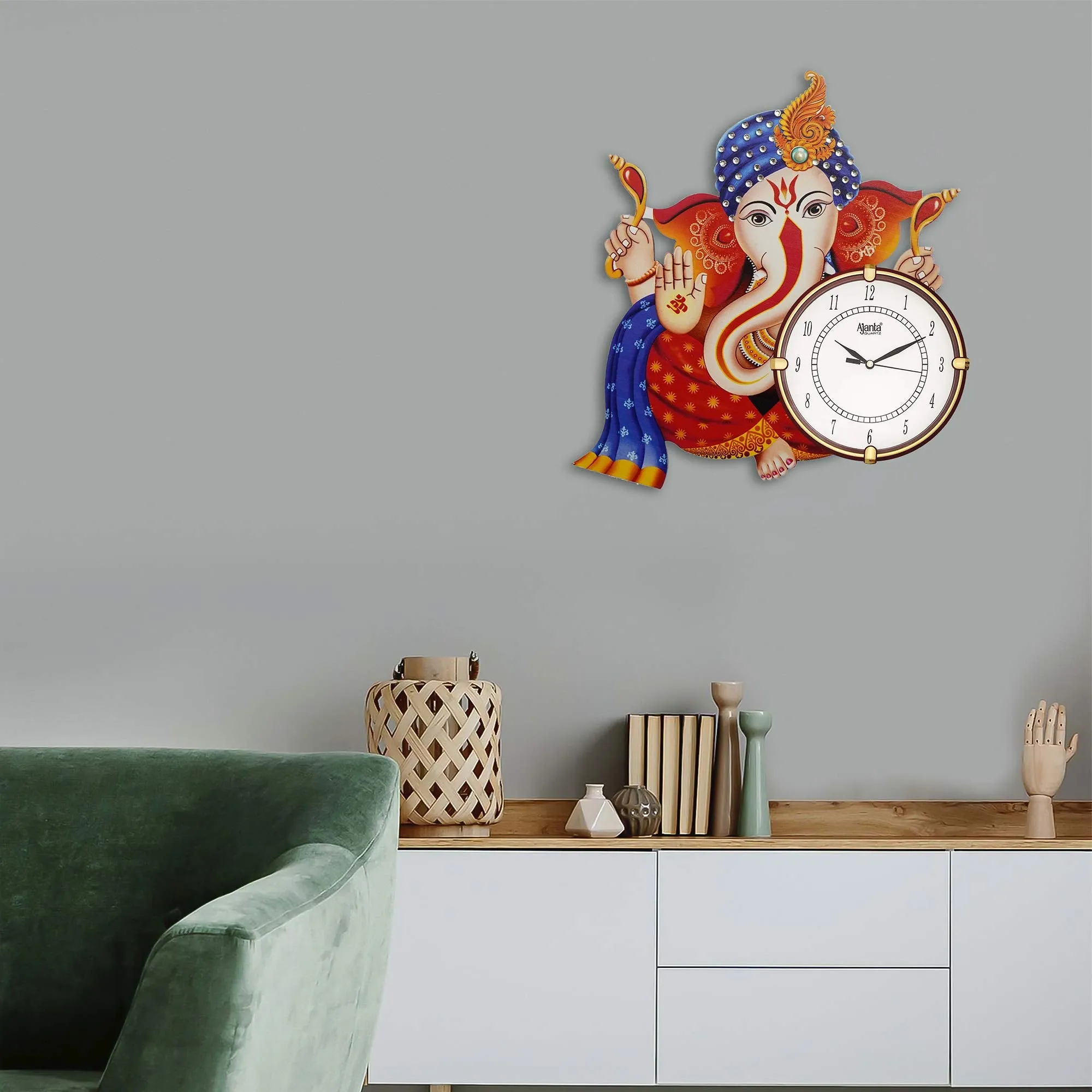 CIRCADIAN Ajanta Wooden Analog Wall Clock Design for Home Hall Living Room Decor Office Kids Bedroom Stylish Ethnic Antique Decorative Multi Colour 38*38 cm ( Pack of 1 )