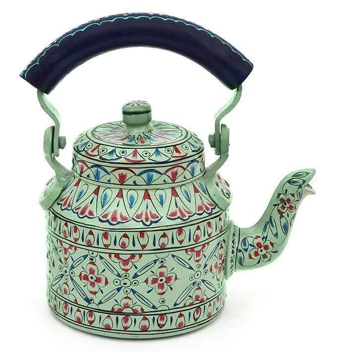 Classic Green Hand Painted Tea Pot in Aluminium