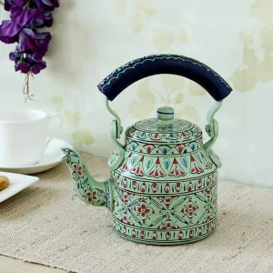 Classic Green Hand Painted Tea Pot in Aluminium