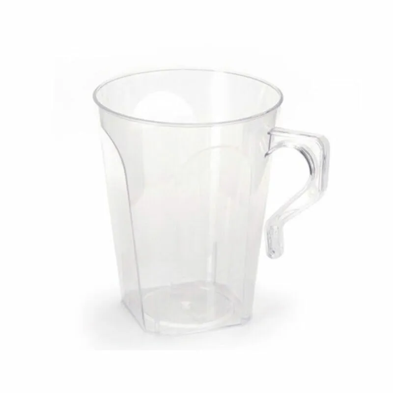 Clear Square Plastic Coffee Mugs 8.5oz 8pc