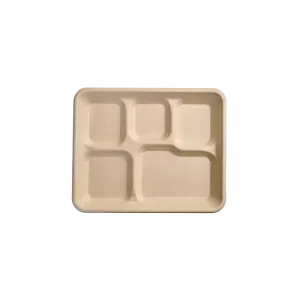 Compostable Square 5 Compartment Plates