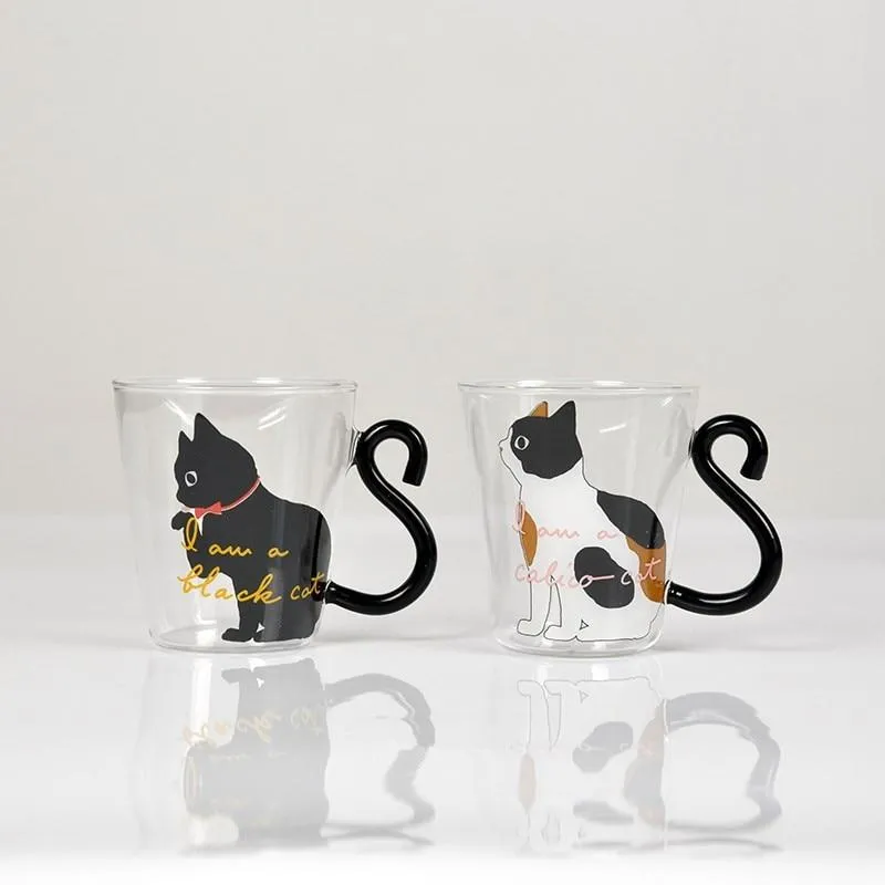 Contemporary Black Cat Shape Image Glass Coffee Mug