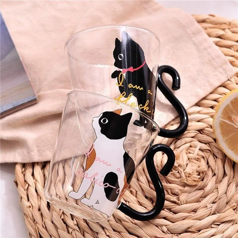 Contemporary Black Cat Shape Image Glass Coffee Mug