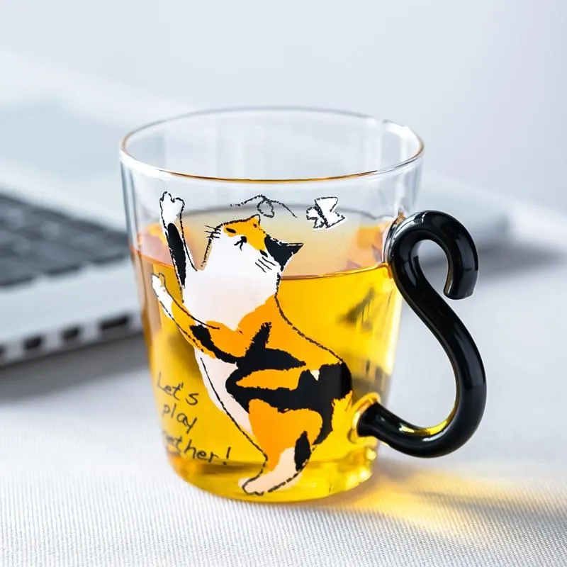 Contemporary Black Cat Shape Image Glass Coffee Mug