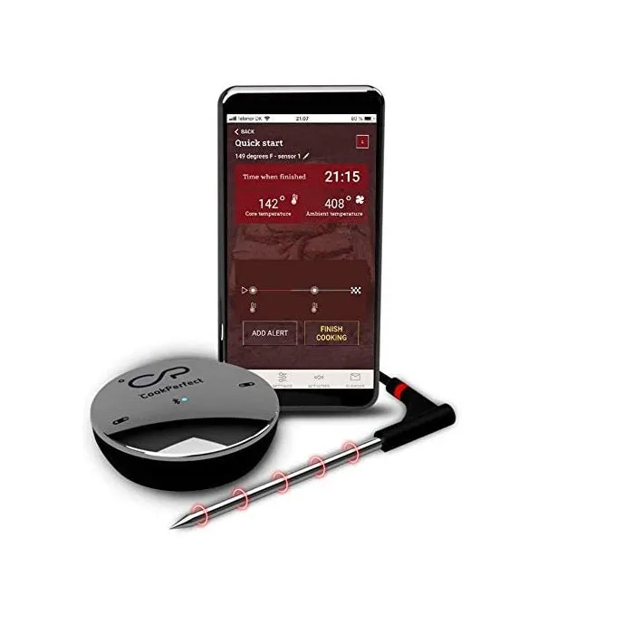 CookPerfect New Smart Wireless Meat Thermometer with 400ft Bluetooth Range for The Oven Grill Kitchen BBQ Smoker Rotisserie with Bluetooth and WiFi Stove Digital Connectivity (1 Probe Included)