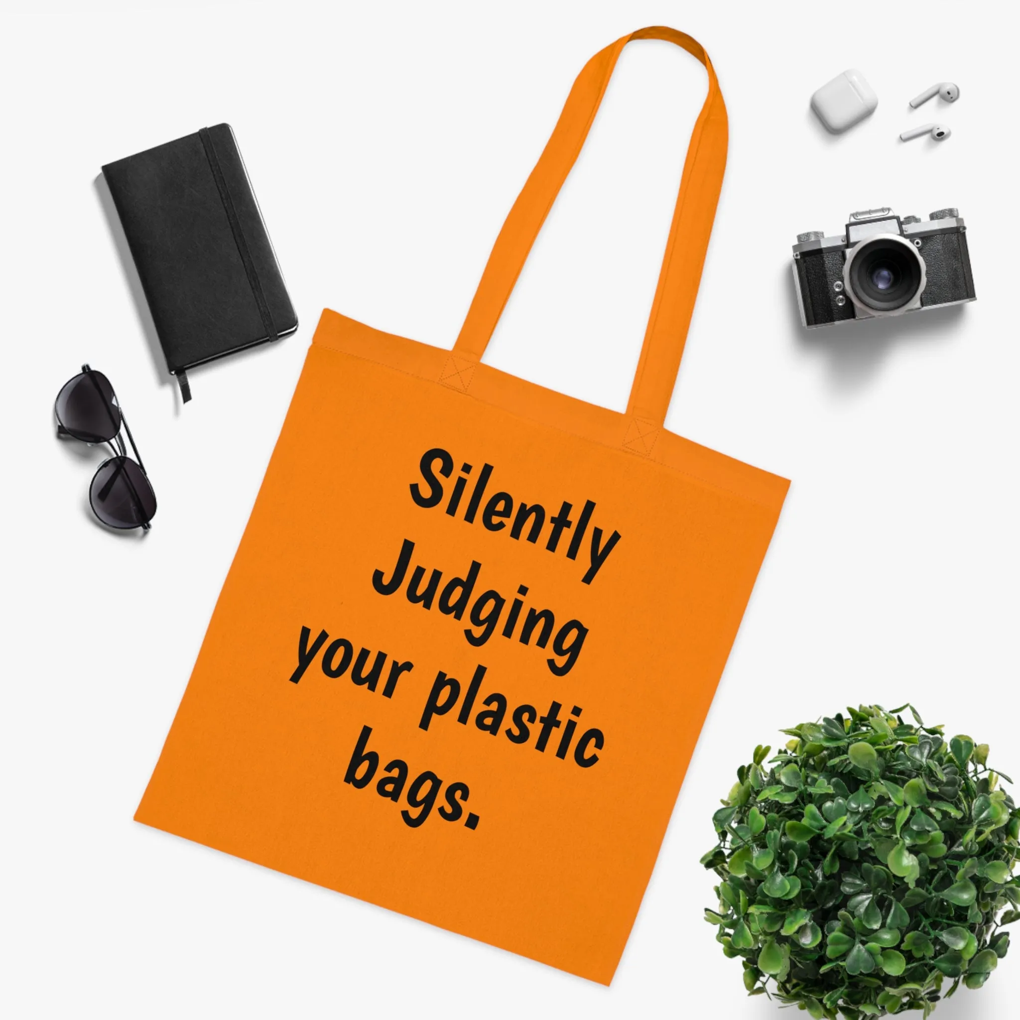 Cotton Tote silently judging your plastic bags save the earth no plastic earth day tote bag custom totes