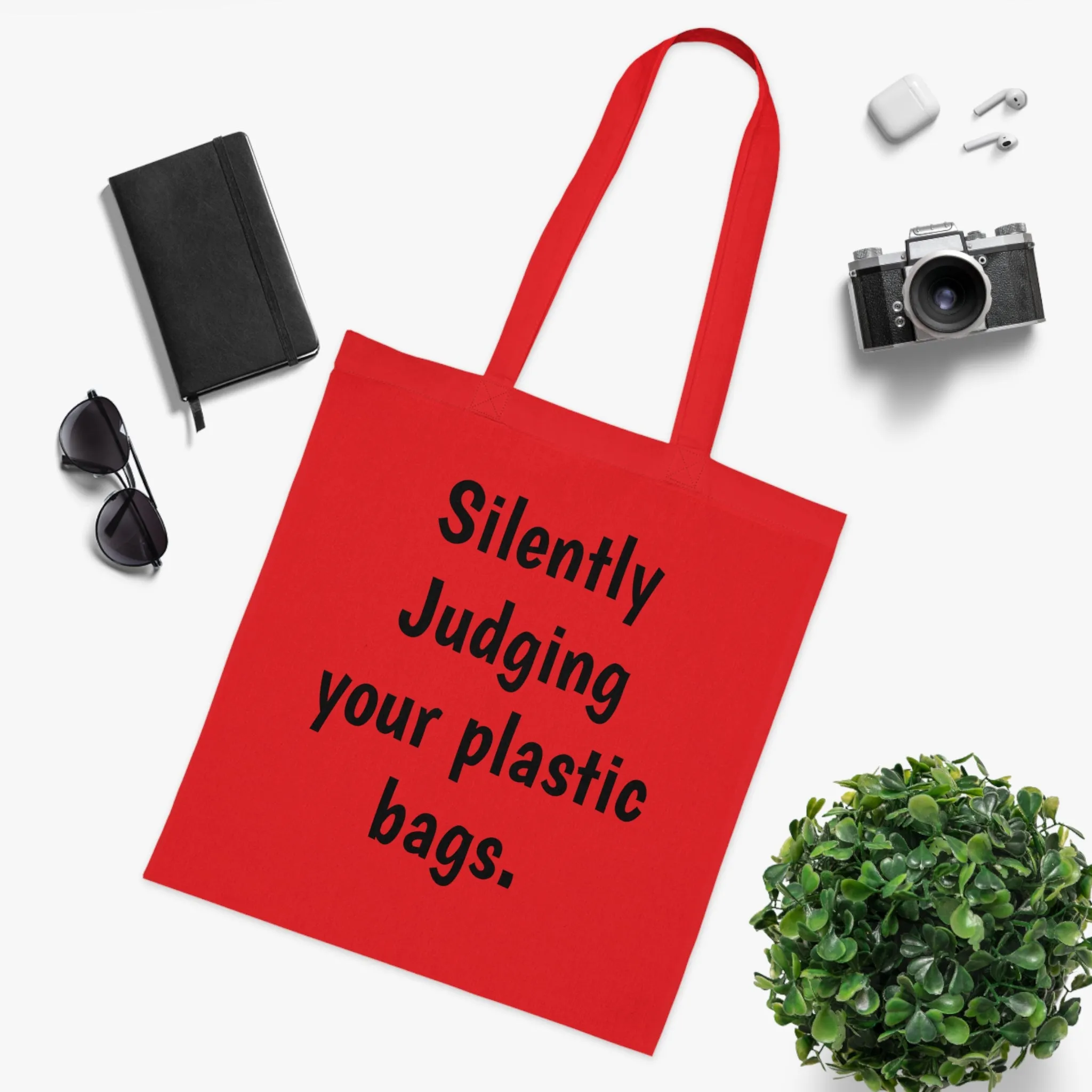 Cotton Tote silently judging your plastic bags save the earth no plastic earth day tote bag custom totes