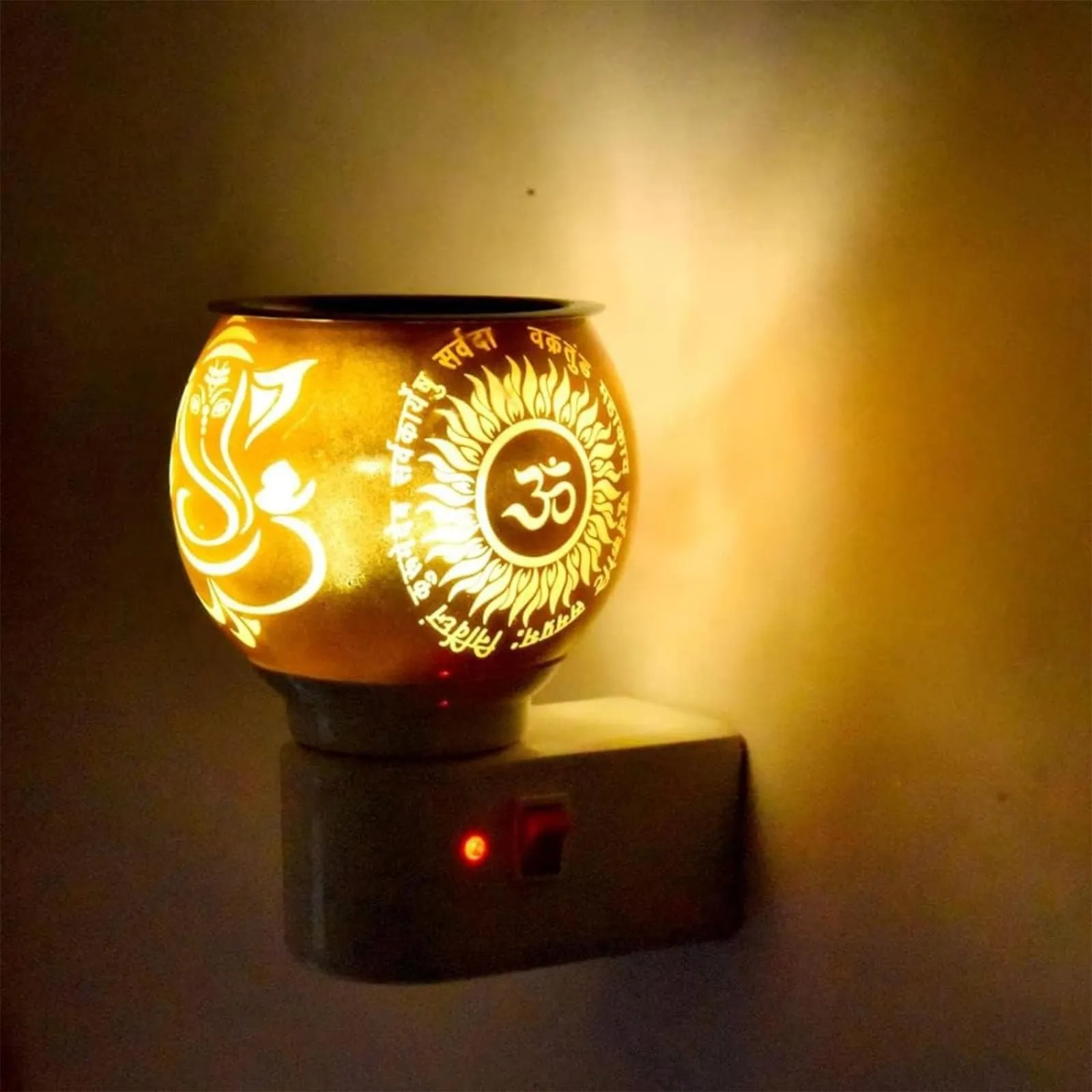 Crystiliaa Glass Kapoor Dani, Electric Camphor Diffuser Ganesh Ji Om Electic Camphor Burne, Diffuser | Multipurpose Incense Aroma Dhoop Dani | Electrical Night Lamp for Home, Office