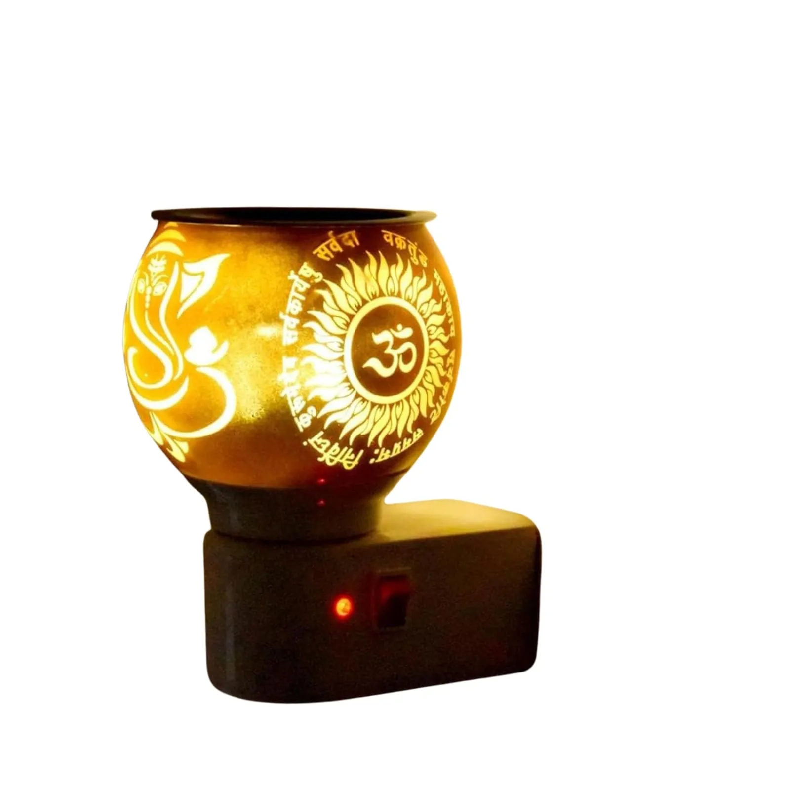 Crystiliaa Glass Kapoor Dani, Electric Camphor Diffuser Ganesh Ji Om Electic Camphor Burne, Diffuser | Multipurpose Incense Aroma Dhoop Dani | Electrical Night Lamp for Home, Office