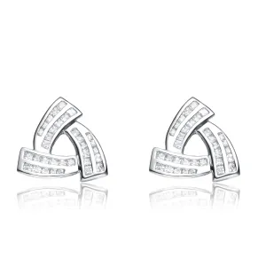 Cubic Zirconia Sterling Silver Rhodium Plated Triangle Shape Earrings