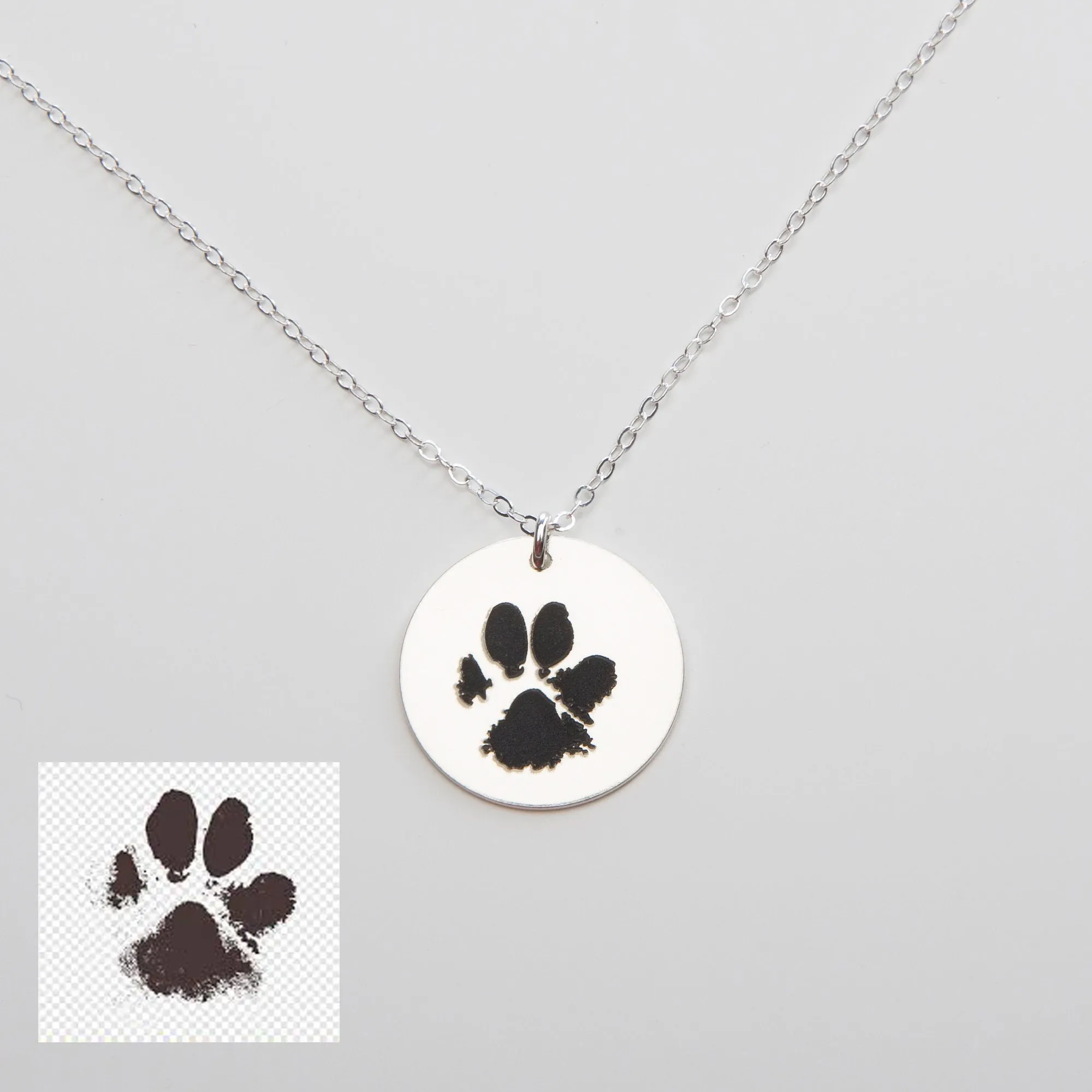 Custom Dog Cat Paw Nose Print Necklace - CG364N_34. Starts at