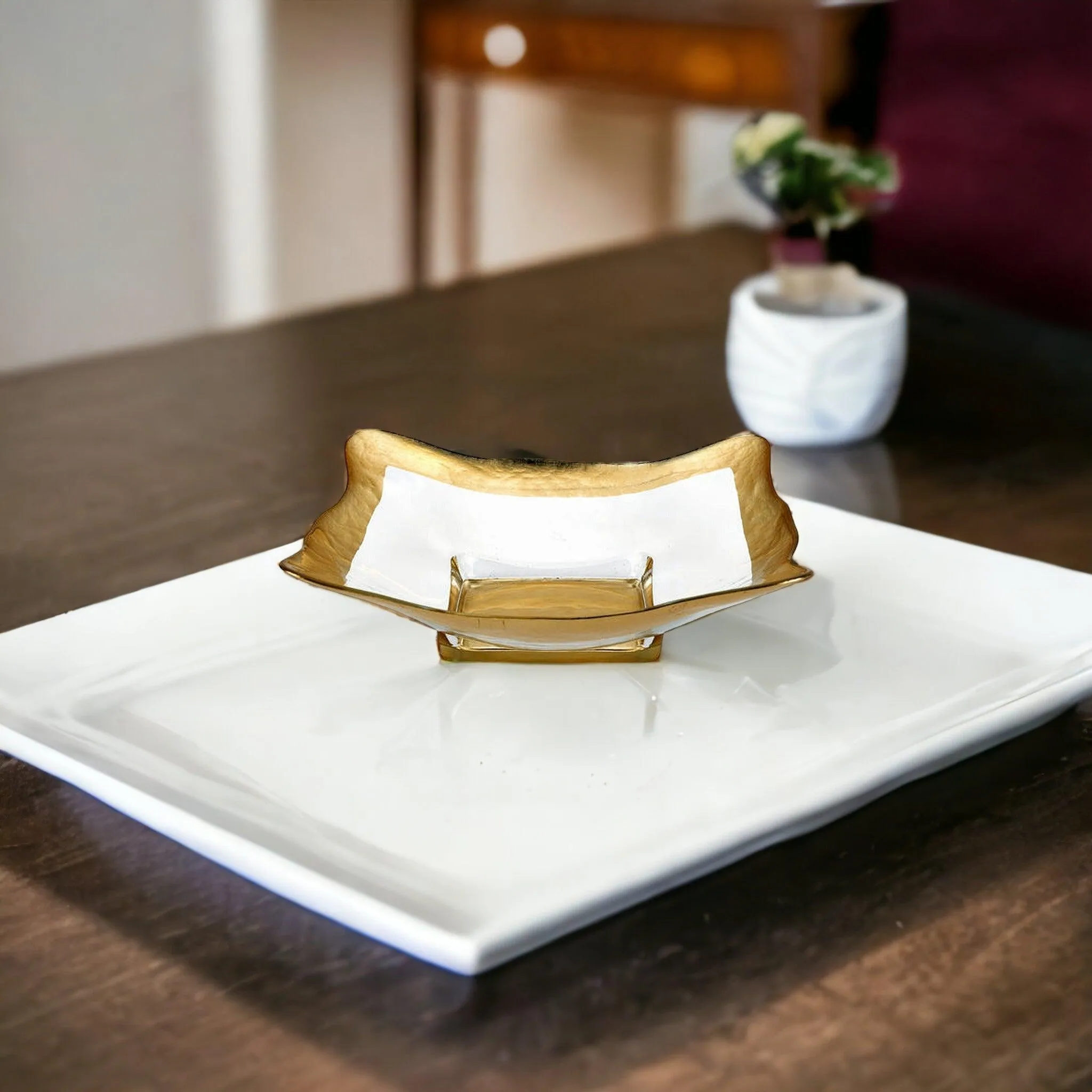 Decorative Glass Bowl with Gold Leaf Pattern