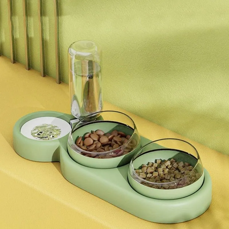 Double Bowls Food Container with Automatic Water Feeder Dispenser - Pet Care for both Dogs & Cats