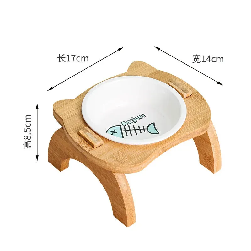 Elevated Cat Bowls with Bamboo Stand - Ceramic Raised Food Bowls for Cats and Small Dogs