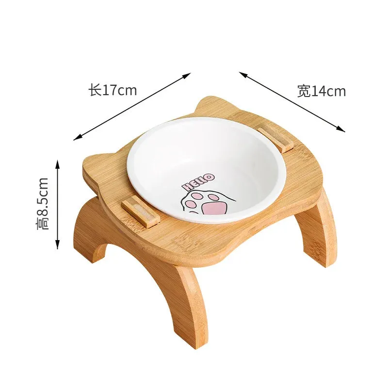 Elevated Cat Bowls with Bamboo Stand - Ceramic Raised Food Bowls for Cats and Small Dogs