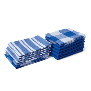 Encasa Homes Anti-Bacterial Kitchen Dish Towels X-Large 18 x 28 inch (12pc Set Waffle, Stripe, Check) Eco-Friendly Cotton, Highly Absorbent Teatowel for Quick Cleaning, Drying Plates & Glasses - Blue