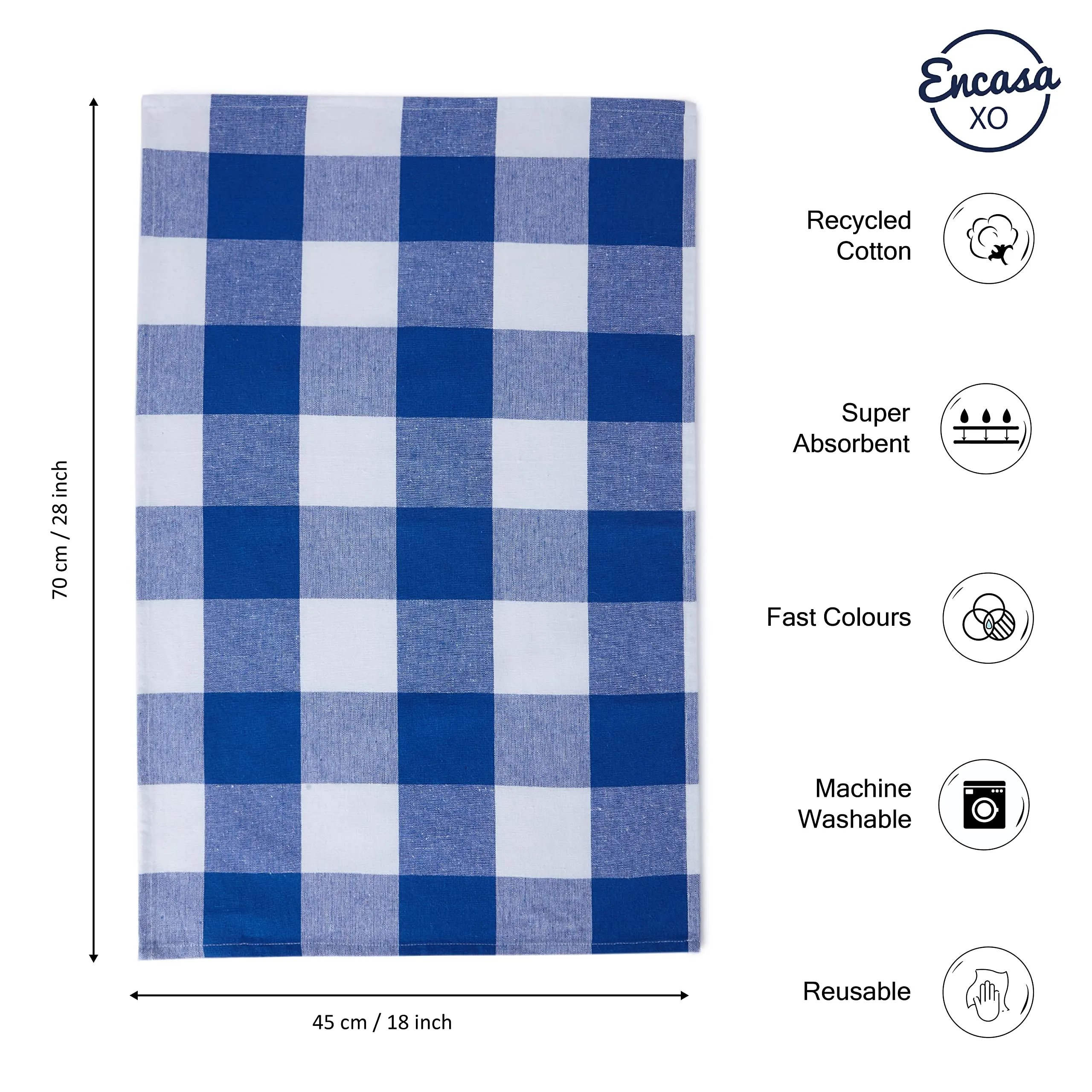 Encasa Homes Anti-Bacterial Kitchen Dish Towels X-Large 18 x 28 inch (12pc Set Waffle, Stripe, Check) Eco-Friendly Cotton, Highly Absorbent Teatowel for Quick Cleaning, Drying Plates & Glasses - Blue