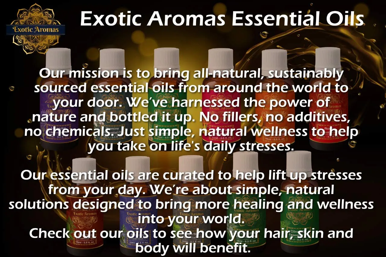 Exotic Aromas Essential Oil Pack of 15 Lavender Rose Sandalwood Jasmine Orange Rosemary Lemongrass Ylang Ylang Tea Tree Peppermint Eucalyptus Lemon Frankincense Vanilla Citronella