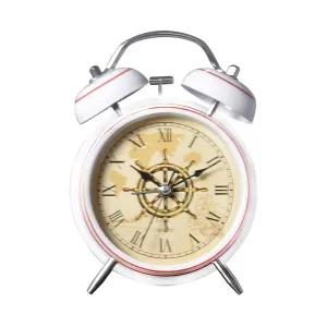 EZ Life Compass Desk Alarm Clock - Metal - White & Gold - Home and Office Décor, Decorative Modern Clock, Living Room, Bedroom Kitchen Office School - Stylish Desk Clock - Pack of 1