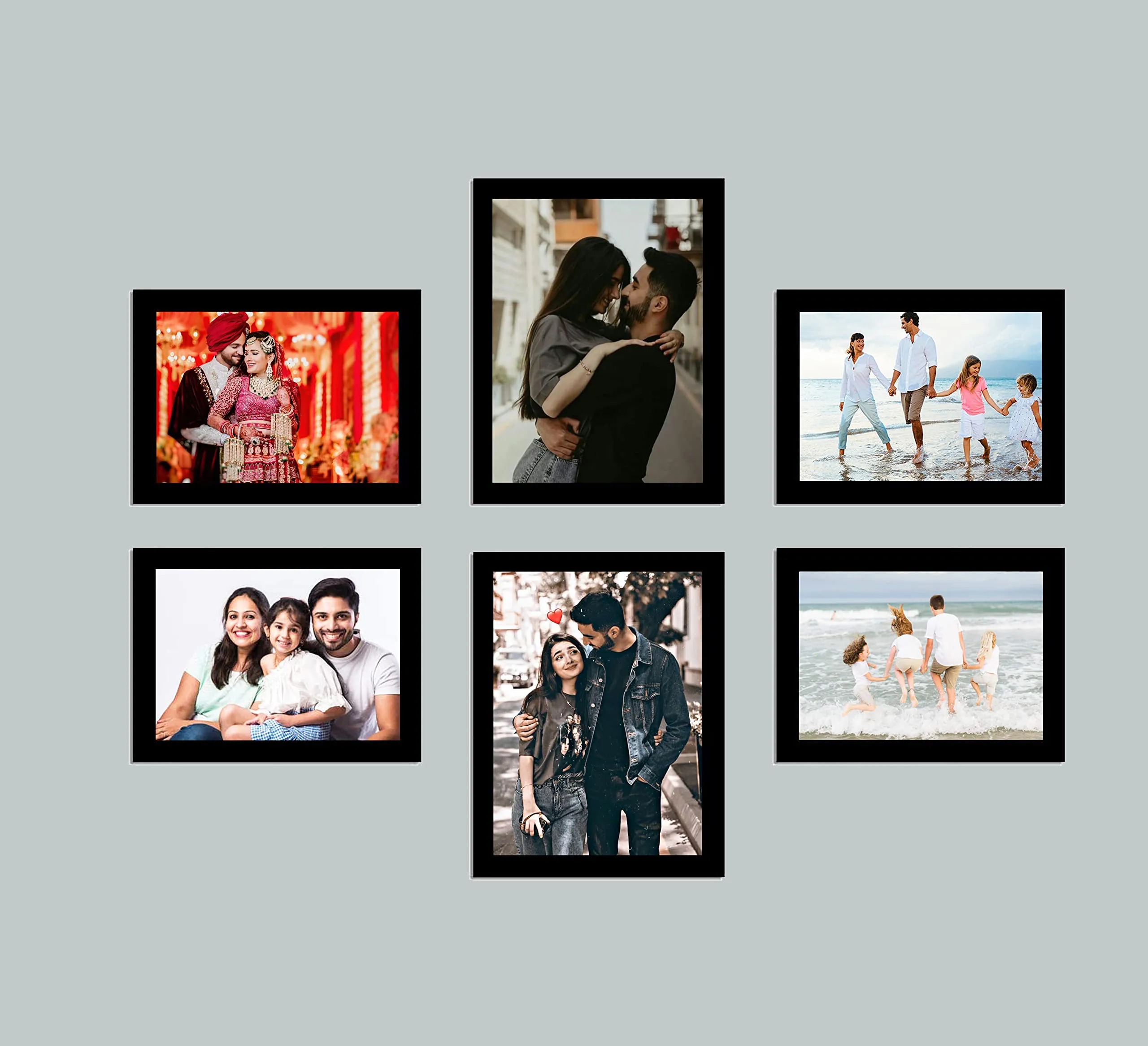 FA6 Wood Photo Frame With Photo Upload Customized Rectangular Wall Photo Frames For Couple And Family Gifts (4 Pcs 4X6 Inch, 2 Pcs 5X7 Inch, Black)