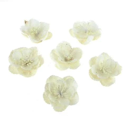 Faux Burlap Floral Orchid Embellishment, 2-Inch, 6-Piece