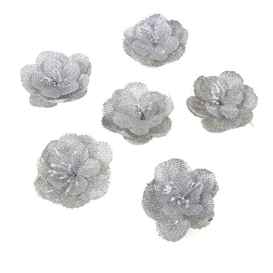 Faux Burlap Floral Orchid Embellishment, 2-Inch, 6-Piece