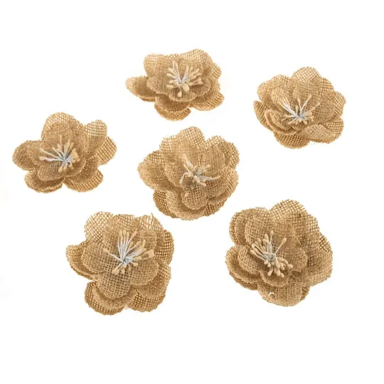 Faux Burlap Floral Orchid Embellishment, 2-Inch, 6-Piece