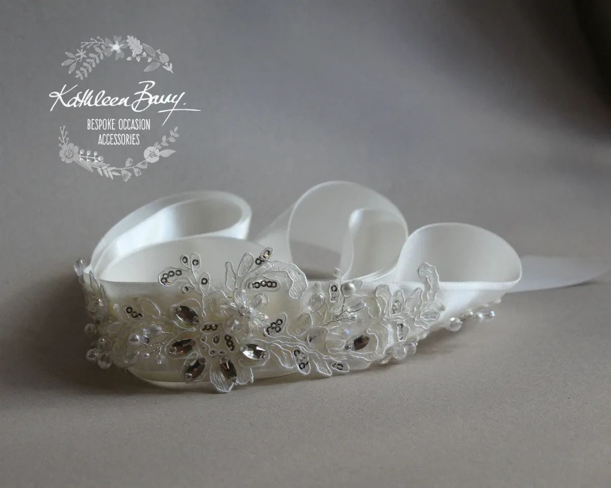 Gabriella Bridal Sash Belt lace motif, diamante, mini sequin, crystal & pearl detailing Wedding Accessories