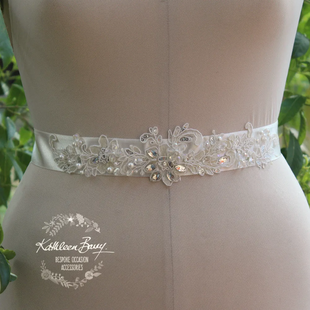 Gabriella Bridal Sash Belt lace motif, diamante, mini sequin, crystal & pearl detailing Wedding Accessories