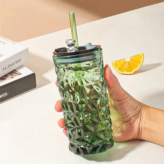 GLASS MUG WITH LID AND STRAW 400ML - PACK OF 3