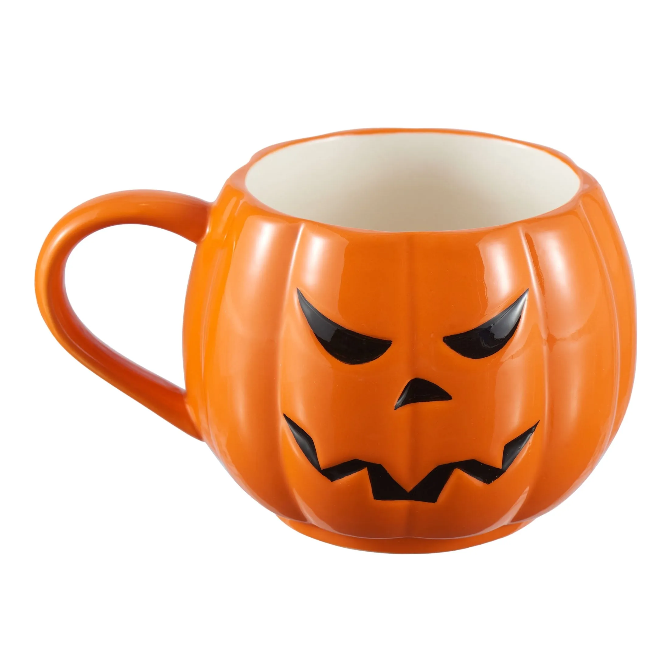 Halloween 13-Ounce Orange Pumpkin Stoneware Stackable Mug Set with Iron Rack, by